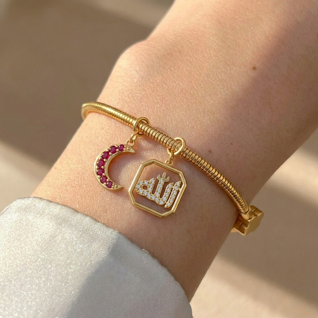 18K Gold Rope Charm Bracelet